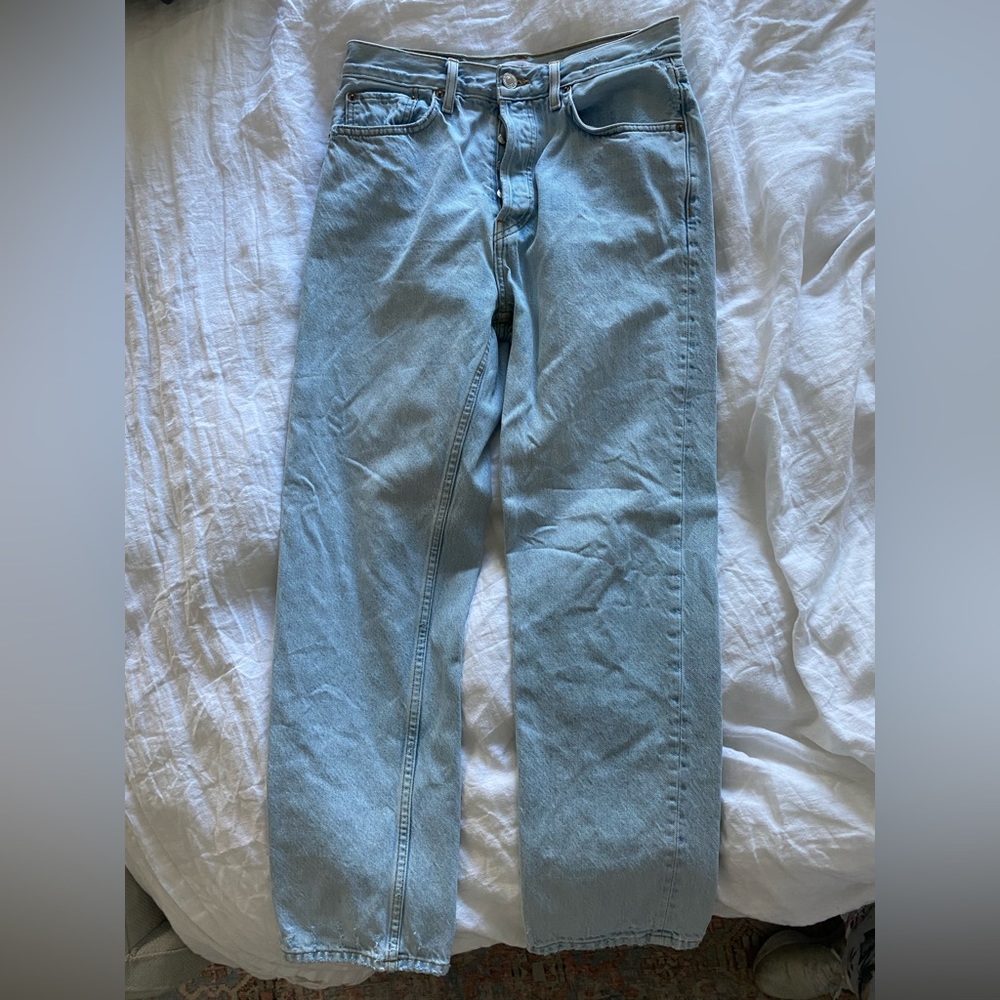Re/Done high rise stovepipe light denim jeans